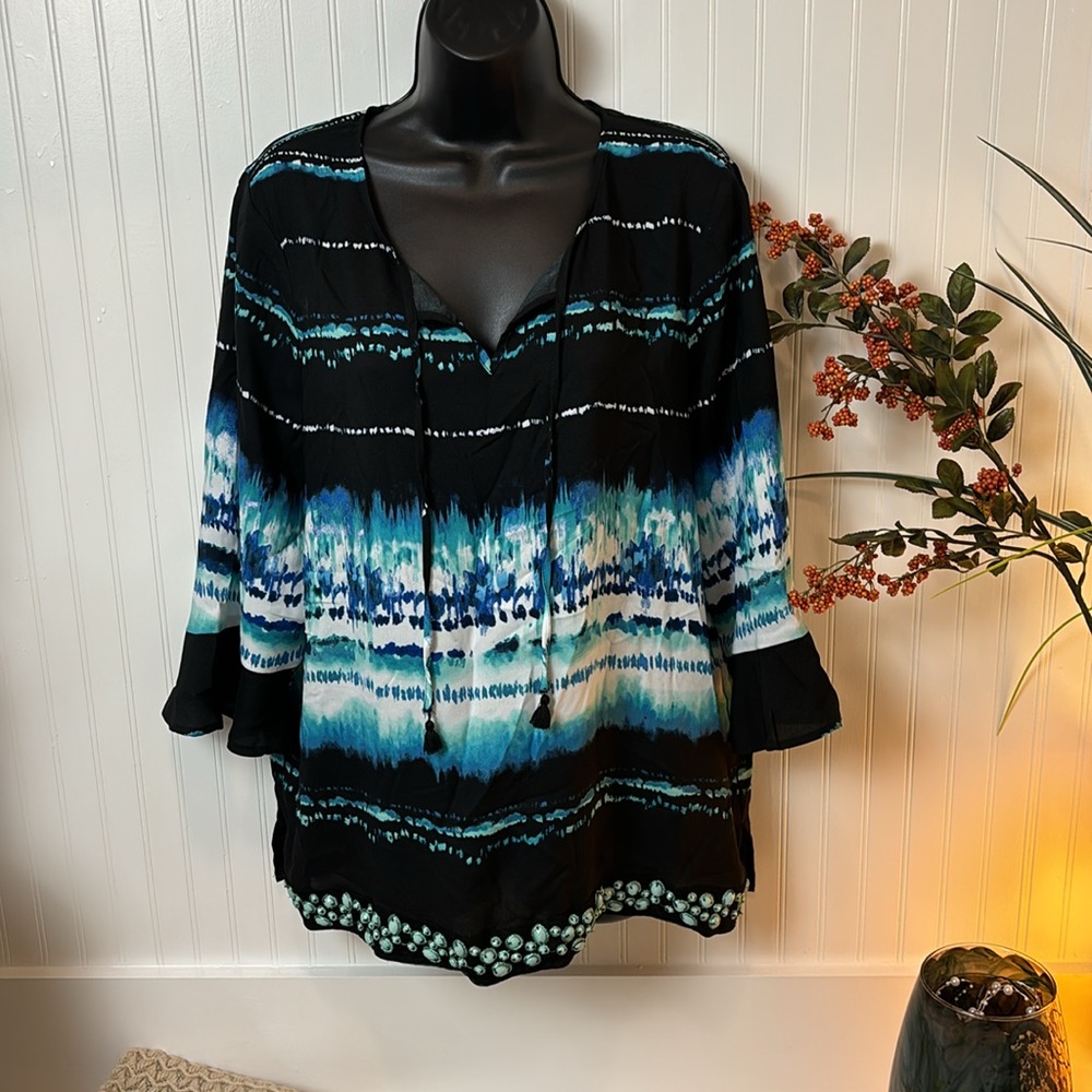 Rafaella Blue Studded Blouse